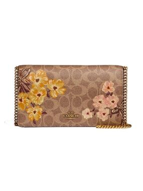 Coach Callie Foldover Chain Clutch In Signature Canvas With Prairie Flor…